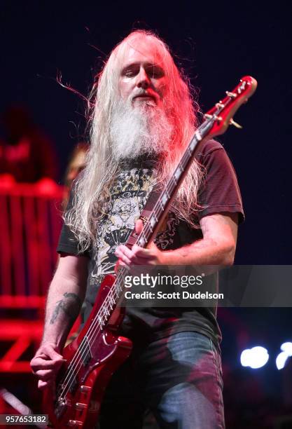 Bass player John Campbell of the band Lamb of God performs onstage at FivePoint Amphitheatre on May 11, 2018 in Irvine, California.
