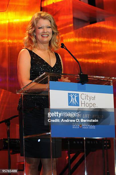 Entertainment Tonight's Mary Hart speaks during The City Of Hope's Spirit Of Life Award Gala as part of the festivities surrounding downtown Los...