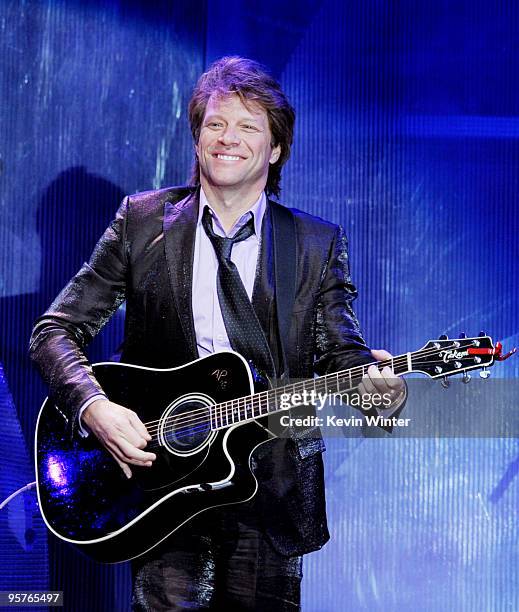 Musician Jon Bon Jovi performs at City of Hope's Music and Entertainment Industry's Spirit of Life Gala in the Diamond Ballroom at the Ritz-Carlton...