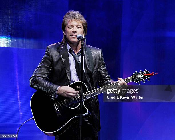 Musician Jon Bon Jovi performs at City of Hope's Music and Entertainment Industry's Spirit of Life Gala in the Diamond Ballroom at the Ritz-Carlton...