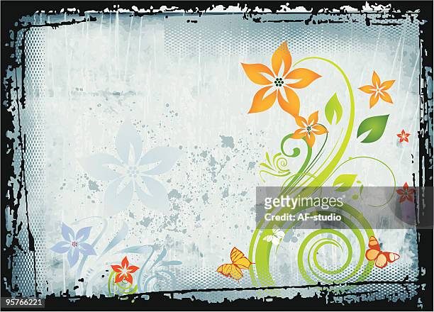 blue grunge background with flower - af studio stock illustrations