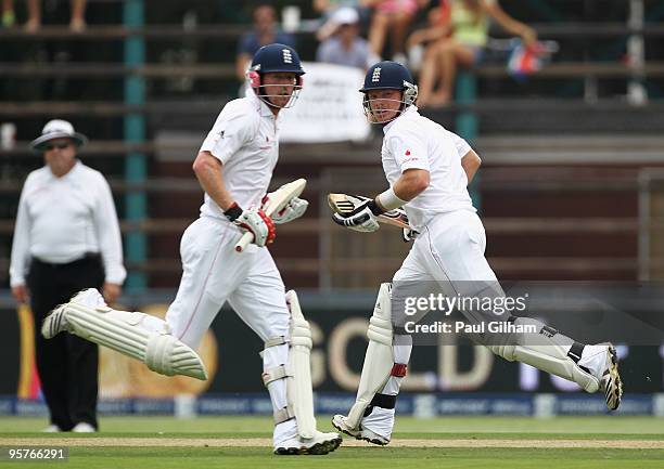 Ian Bell and Paul Collingwood of England add to the runs total during day one of the fourth test match between South Africa and England at The...