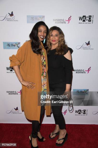 Areva Martin and Tina Knowles attend WACO Theater Center Presents "Letters From Zora"-Opening Night at WACO Theater Center on May 11, 2018 in Los...