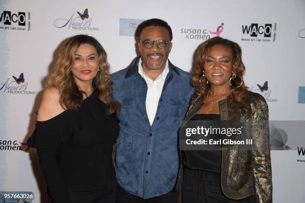 Tina Knowles, Greg Mathis and wife Linda Reese attend WACO Theater Center Presents "Letters From Zora"-Opening Night at WACO Theater Center on May...