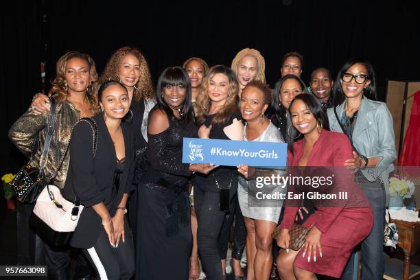 Women represent the Susan B. Komen 'Know Your Girls' pose for a photo KiKi Shepard, Tina Knowles and Vanessa Bell Calloway attend WACO Theater Center...