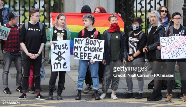 Pro Choice demonstrators attends a small counter demonstration against the Stand up for Life rally in Merrion Square, Dublin, as they campaign for...