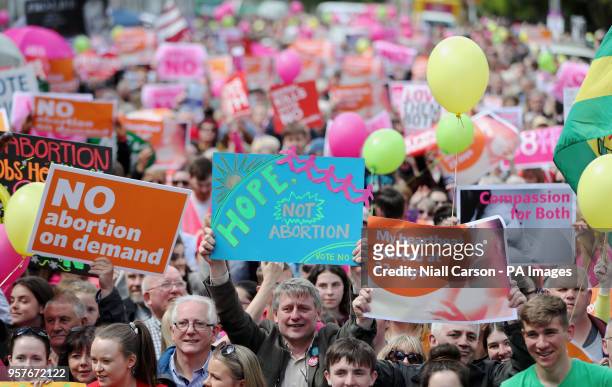 Pro-life demonstrators from Stand up for Life, gather in Merrion Square, Dublin, as they campaign for the retention of the Eighth Amendment of the...