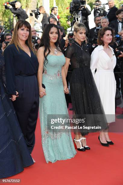 Patty Jenkins and Salma Hayek attend the screening of "Girls Of The Sun " during the 71st annual Cannes Film Festival at Palais des Festivals on May...