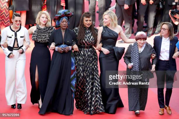 Kirsten Stewart, Lea Seydoux, Khadja Nin, Ava DuVernay and Cate Blanchett walk the red carpet in protest of the lack of female filmmakers honored...