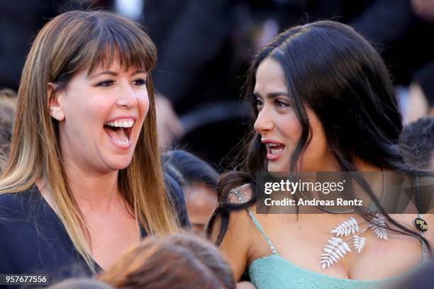 Patty Jenkins and Salma Hayek with other filmmakers on the steps of the red carpet in protest of the lack of female filmmakers honored throughout the...