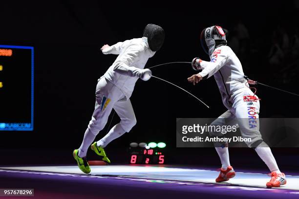 Bogan Nikishin and Kyoungdoo Park during the Men's Epee World Cup, Sncf Reseau Challenge at Salle Pierre Coubertin on May 12, 2018 in Paris, France.