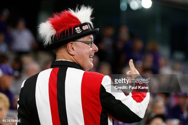 Saints fan shows his support during the round eight AFL match between the Fremantle Dockers and the St Kilda Saints at Optus Stadium on May 12, 2018...