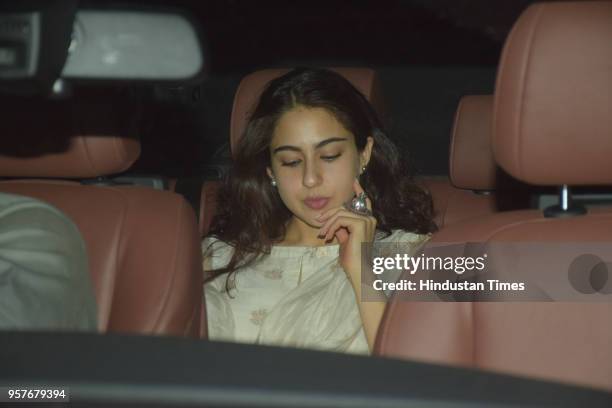 Bollywood actor Sara Ali Khan arrives during the special screening of a movie 'Raazi' at Yashraj Studio, Andheri, on May 9, 2018 in Mumbai, India....