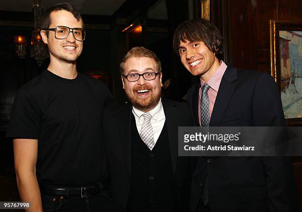 Collegehumor.com staffers Jake Lodwich, Sam Reich and Collegehumor.com co-founder Ricky Van Veen pose for photos at The National Arts Club on January...