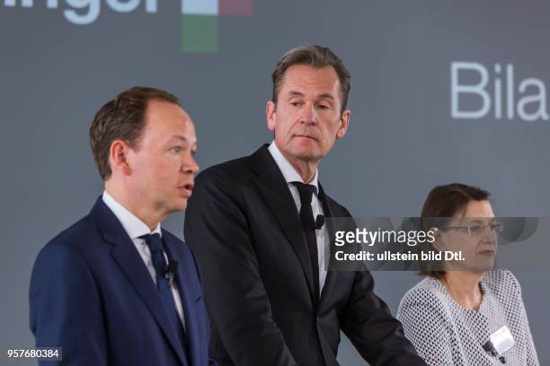 Axel Springer Bilanzpressekonferenz 2016. Von links: Dr. Julian Deutz, , Mathias Döpfner und Edda Fels .