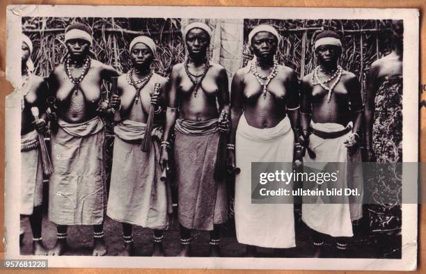 Benin, Africa, Dahomey: Sakpata Voodoo, Vodou, Vodun followers. Sakpata is the god of healing and disease. Historical postcard 1930.