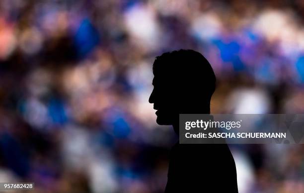 Frankfurt's Croatian head coach Niko Kovac's silouhette is seen during the German first division Bundesliga football match FC Schalke 04 vs Eintracht...