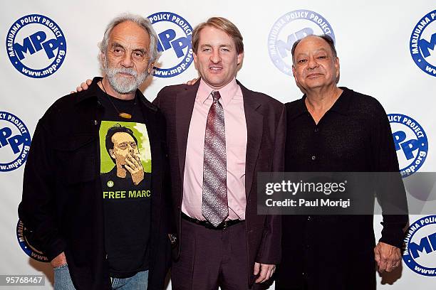 Tommy Chong, Rob Kampia and Richard Anthony 'Cheech' Marin pose for a photo at The Marijuana Policy Project's 15th Anniversary Gala at the Hyatt...