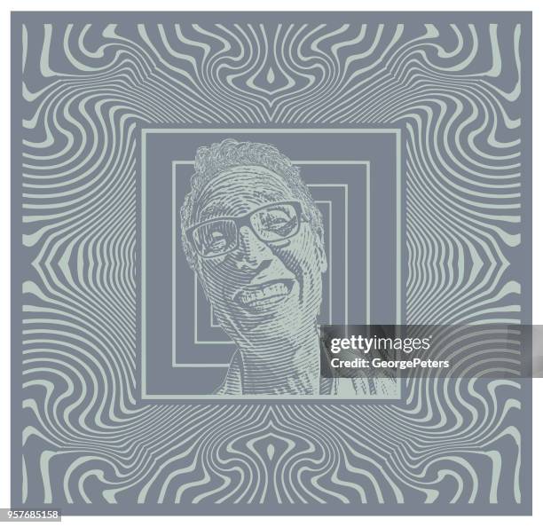 senior man with funny facial expression - selfie filter stock illustrations