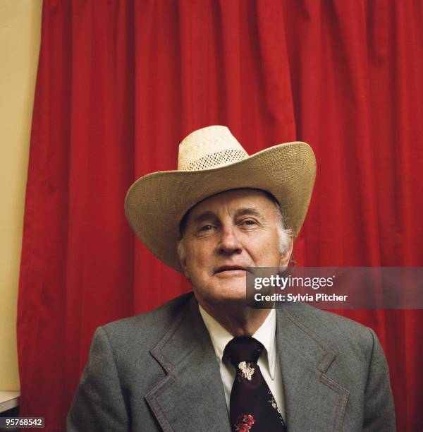 American bluegrass singer and mandolin player Bill Monroe backstage at the Hammersmith Odeon, London, 2nd May 1975.