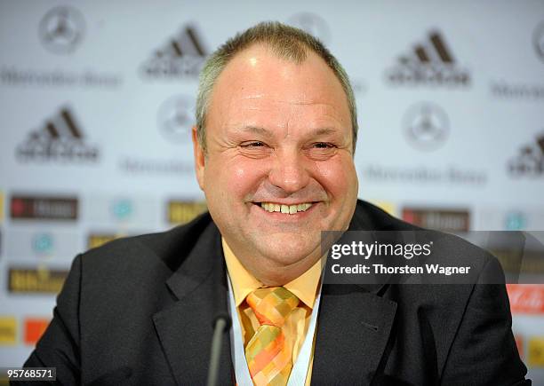 Harald Stenger, head of communication of German football association smiles during the Science Congress of German football association at the...