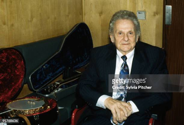 American bluegrass musician, Ralph Stanley, backstage during the American South Festival at the Queen's Hall, London, 26th July 1994.