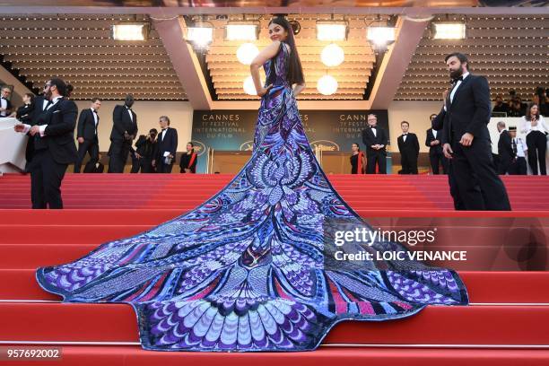 Indian actress Aishwarya Rai Bachchan poses as she arrives on May 12, 2018 for the screening of the film "Girls of the Sun " at the 71st edition of...