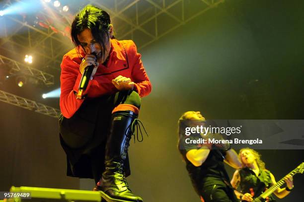 Cristina Scabbia and Andrea Ferro of Lacuna Coil perform at Palasharp on June 15, 2009 in Milan, Italy.