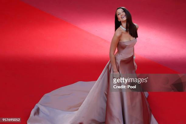Bella Hadid attends the screening of "Ash Is The Purest White " during the 71st annual Cannes Film Festival at Palais des Festivals on May 11, 2018...
