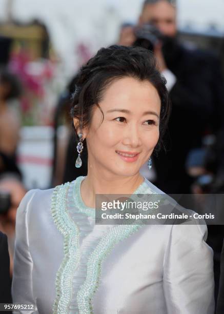 Zhao Tao attends the screening of "Ash Is The Purest White " during the 71st annual Cannes Film Festival at Palais des Festivals on May 11, 2018 in...