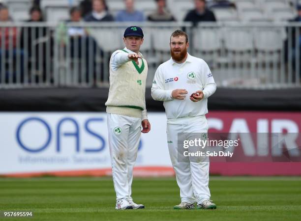 Dublin , Ireland - 12 May 2018; Ireland captain William Porterfield, left, and Paul Stirling during day two of the International Cricket Test match...