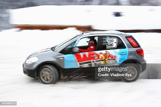 Felipe Massa of Brazil and Ferrari drives a show car during the Wroom 2010 on January 15, 2010 in Madonna, Italy.