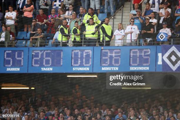 The clock which Hamburger SV display inside the stadium, showing how long they have been in the Bundesliga is seen after the Bundesliga match between...