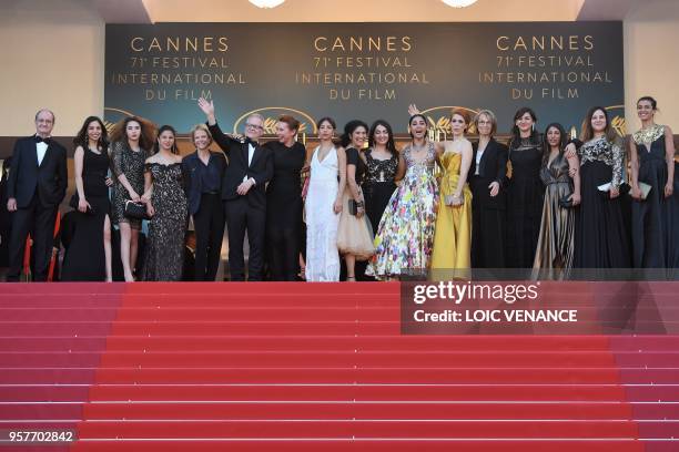 French director Eva Husson , French actress Emmanuelle Bercot , Iranian actress Golshifteh Farahani , producer Didar Domehri pose with the President...