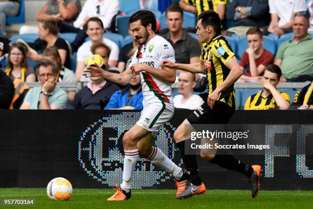 Edouard Duplan of ADO Den Haag, Vyacheslav Karavaev of Vitesse during the Dutch Eredivisie match between Vitesse v ADO Den Haag at the GelreDome on...