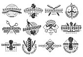 A set of Barbershop vintage template on isolated white background