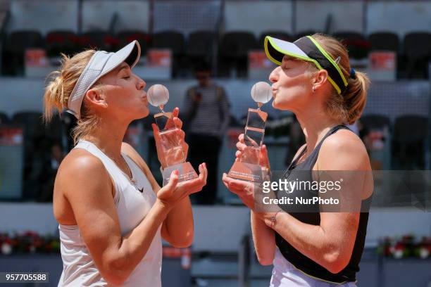 Ekaterina Makarova and Elena Vesnina they win the final of women's doubles, day eight of the Mutua Madrid Open tennis tournament at the Caja Magica...