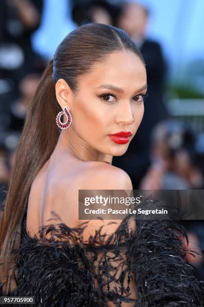 Joan Smalls, earring detail, attends the screening of "Girls Of The Sun " during the 71st annual Cannes Film Festival at Palais des Festivals on May...