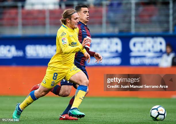 Daniel Garcia of SD Eibar duels for the ball with Alen Halilovic of UD Las Palmas during the La Liga match between SD Eibar and UD Las Palmas at...