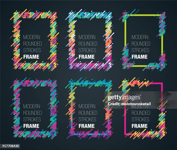 retro-bunte abgerundeten striche frame-set - kunst und kunsthandwerk stock-grafiken, -clipart, -cartoons und -symbole