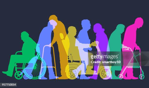 ilustrações de stock, clip art, desenhos animados e ícones de elderly people - andador