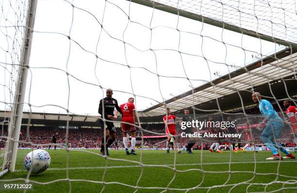 Mile Jedinak of Aston Villa scores his sides first goal past Darren Randolph of Middlesbrough during the Sky Bet Championship Play Off Semi Final...