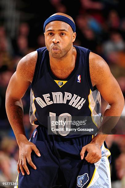 Jamaal Tinsley of the Memphis Grizzlies waits on defense during the game against the Phoenix Suns on January 2, 2010 at US Airways Center in Phoenix,...