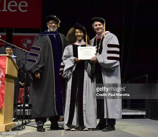 Esperanza Spalding receives an Honorary Doctor of Music Degree at the Berklee College of Music Commencement day ceremony at Agganis Arena at Boston...
