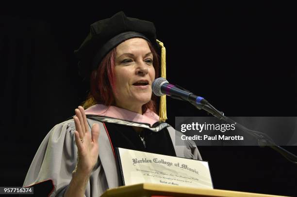 Rosanne Cash receives an Honorary Doctor of Music Degree at the Berklee College of Music Commencement day ceremony at Agganis Arena at Boston...