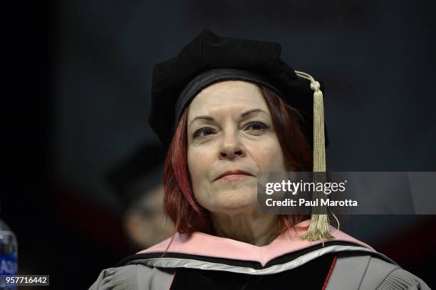 Rosanne Cash receives an Honorary Doctor of Music Degree at the Berklee College of Music Commencement day ceremony at Agganis Arena at Boston...
