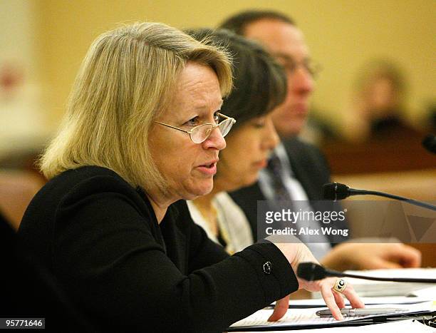 Chairman of the Securities and Exchange Commission Mary Schapiro speaks as Chairman of the Federal Deposit Insurance Corporation Sheila Bair, and...