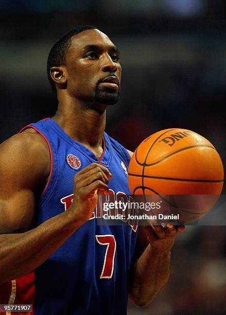 Ben Gordon of the Detroit Pistons waits to shoot a free-throw against the Chicago Bulls at the United Center on December 2, 2009 in Chicago,...