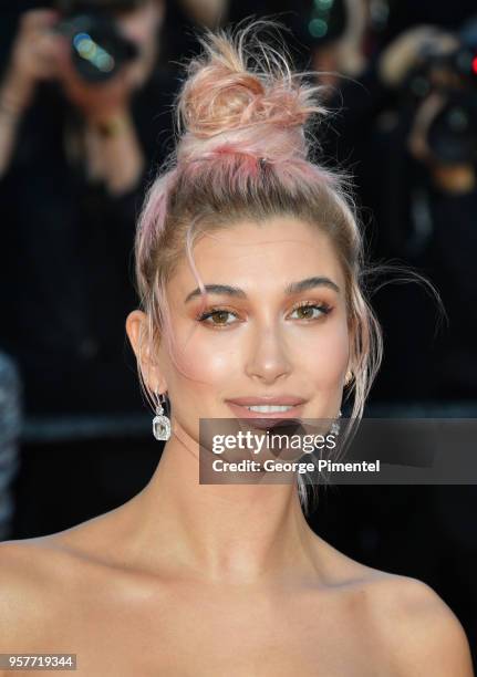 Hailey Baldwin attends the screening of 'Girls Of The Sun ' during the 71st annual Cannes Film Festival at Palais des Festivals on May 12, 2018 in...