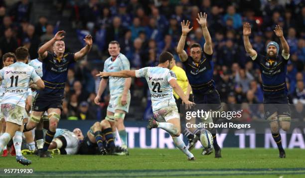 Remi Tales of Racing 92 misses a drop goal during the European Rugby Champions Cup Final match between Leinster Rugby and Racing 92 at San Mames...